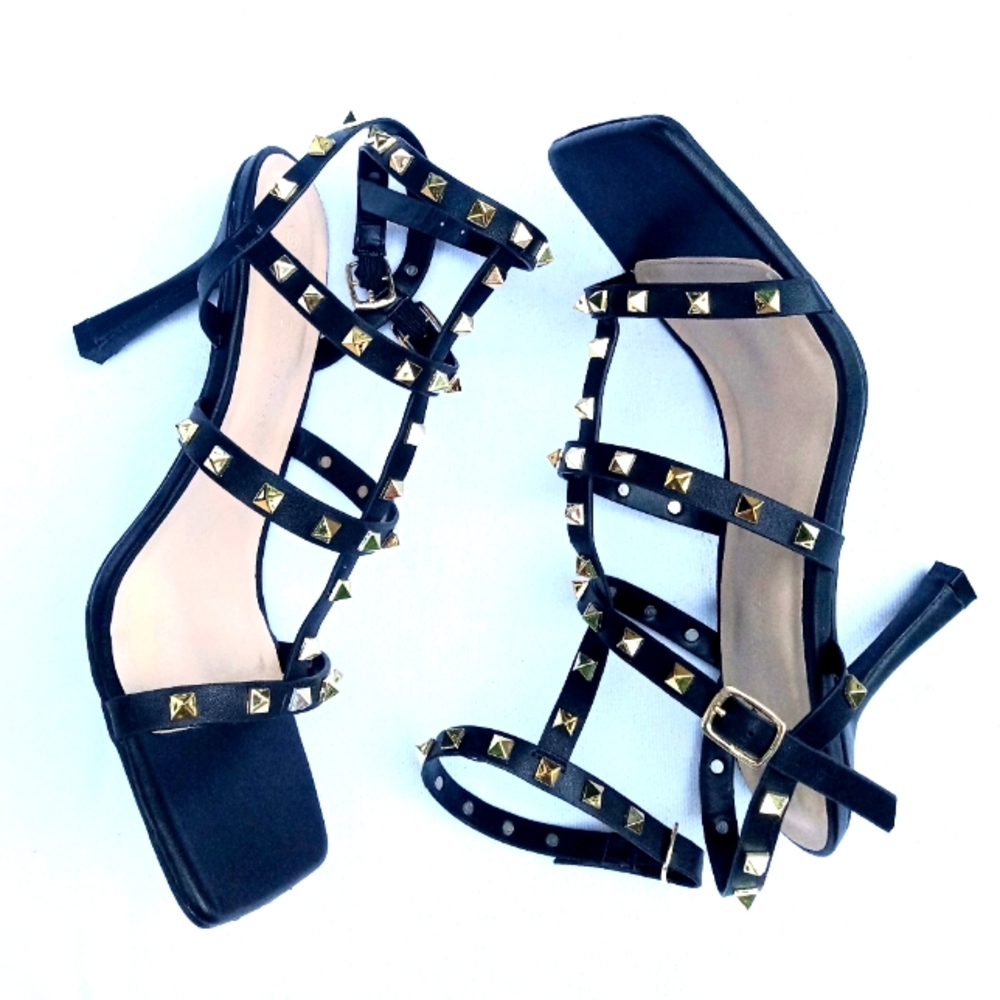 Black Pu Leather Heel